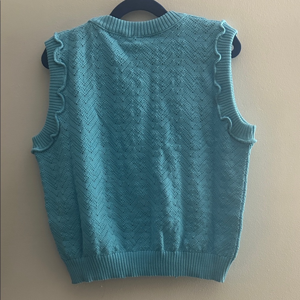 NWT YOOX Sleeveless Knit Crew Sweater Vest in Aqua Blue- XS - Picture 5 of 5